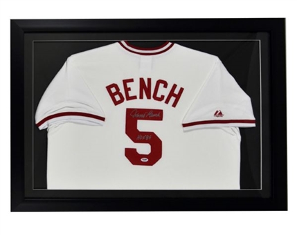 Johnny Bench Signed Framed Jersey 